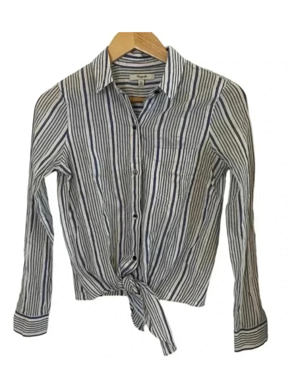 Madewell Womens Striped long sleeve Front Tie blouse